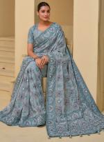 Italian Silk Sky Blue Wedding Wear Moti Work Saree